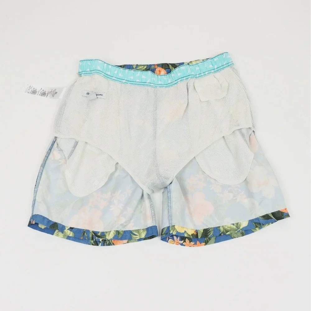 Tommy Bahama Swim Trunks Shorts Mens Medium Blue Floral AOP Swimsuit Beach